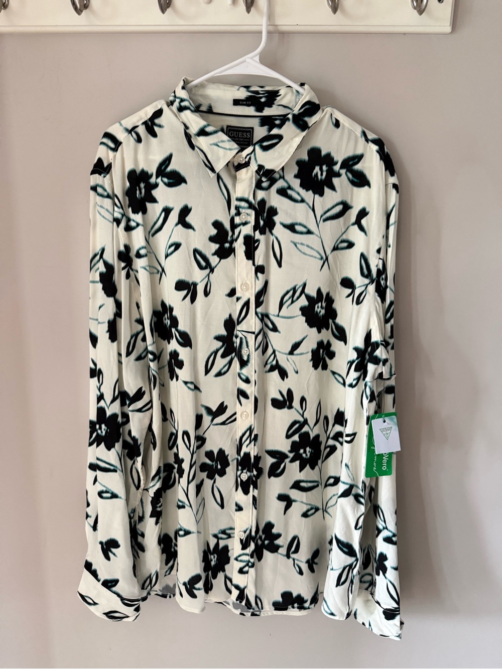 GUESS Men's White Floral Button-Up Dress Shirt